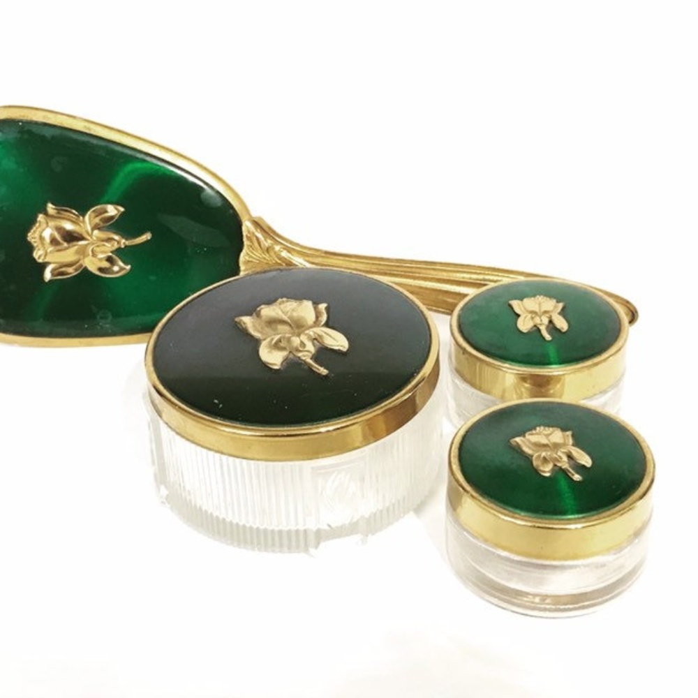 Vintage Art Deco green vanity set